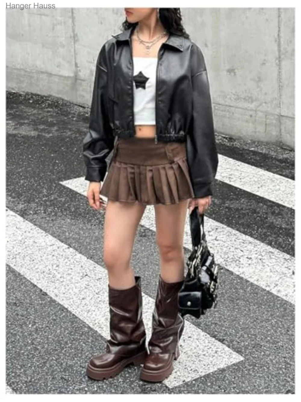 Girls Oversized Faux Leather Jacket Zip Up Collared Biker Coat Fall Winter